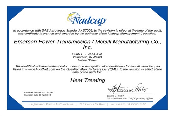 MCGILL-航空航天認(rèn)證Emerson-McGill-Nadcap-Heat-Treat